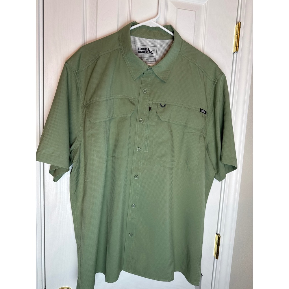 Eddie Bauer Mens XL Ripstop Fishing Hiking Shirt Green Short Sleeve Outdoor
